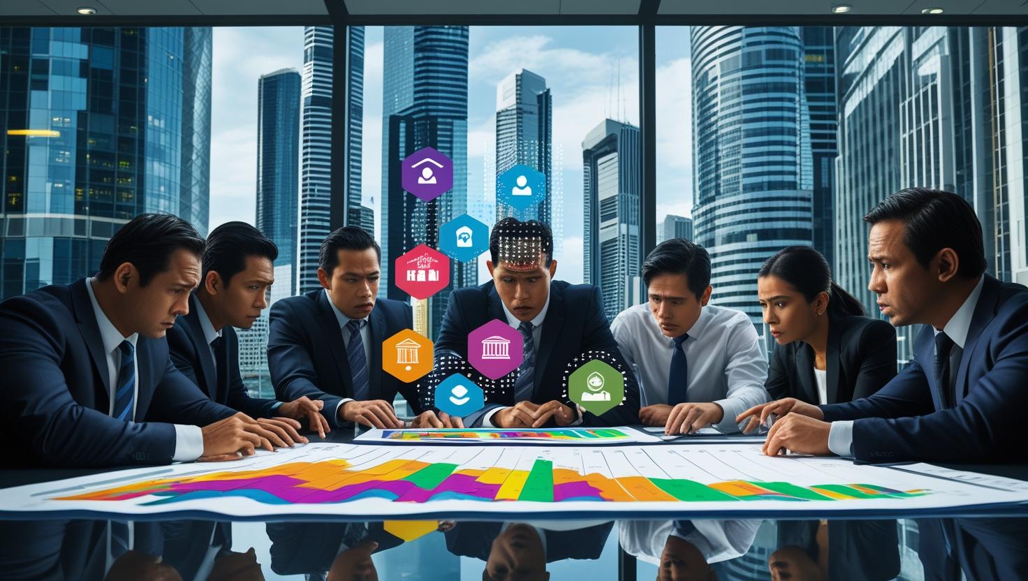 A group of business people worried about declining income and trying to apply outsourcing to their business.