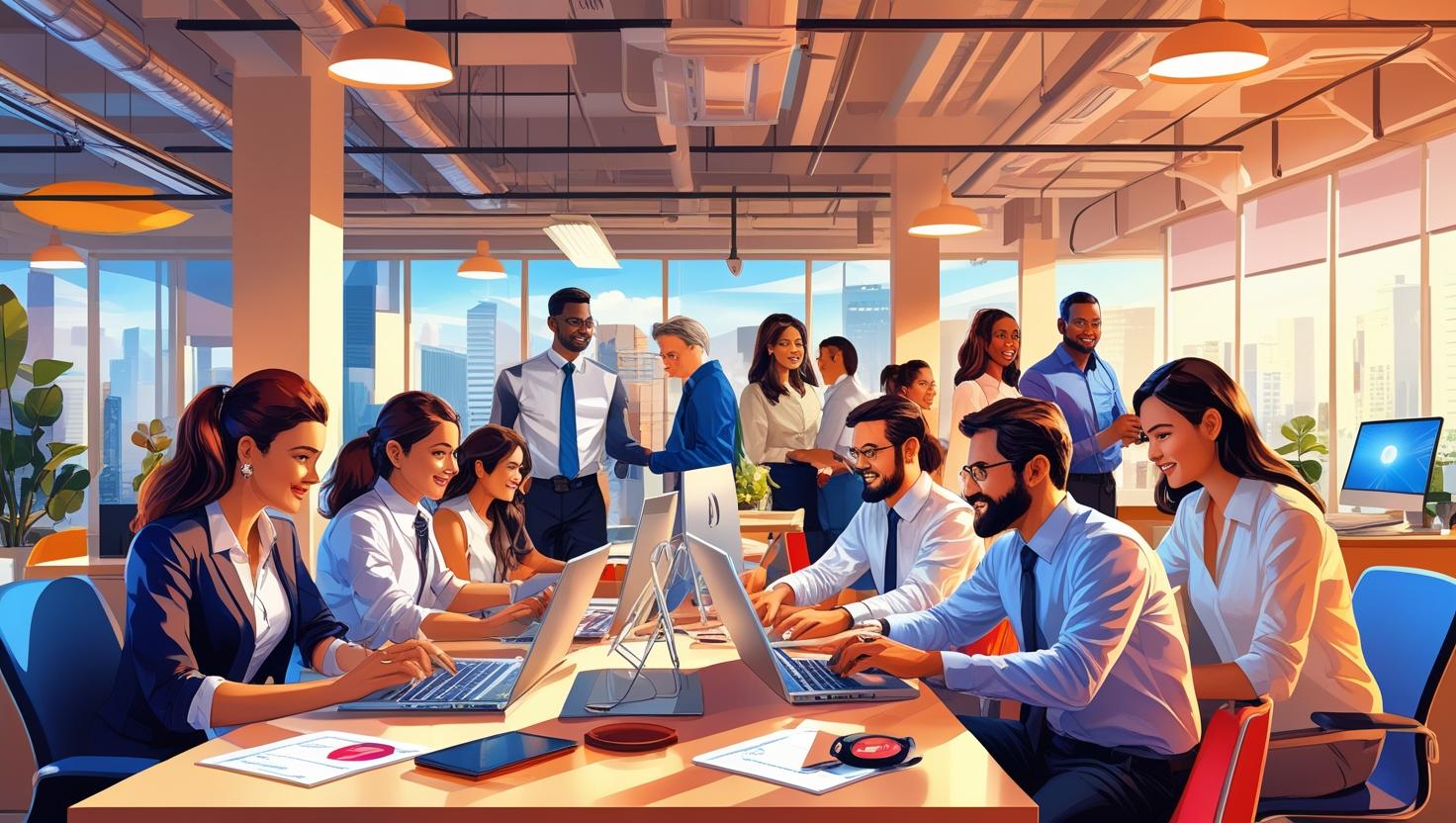 An image showing a group of professionals working in a an office