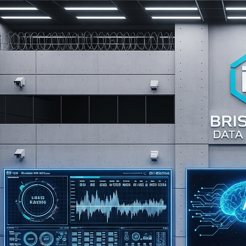 Phil Labor’s Secure Brisbane Data Center – Advanced Cybersecurity & AI Protection Secure Brisbane Data Center with advanced AI monitoring and cybersecurity protocols, showcasing servers, surveillance, and real-time threat intelligence displays.